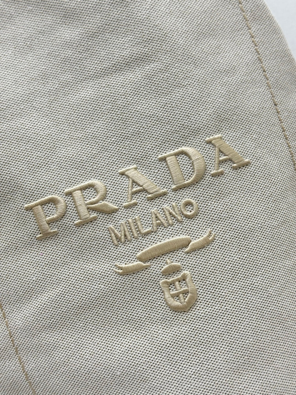 PRADA 25S DRAWSTRING BACKPACK 55 IN BEIGE CANVAS LINEN SILVER HARDWARE