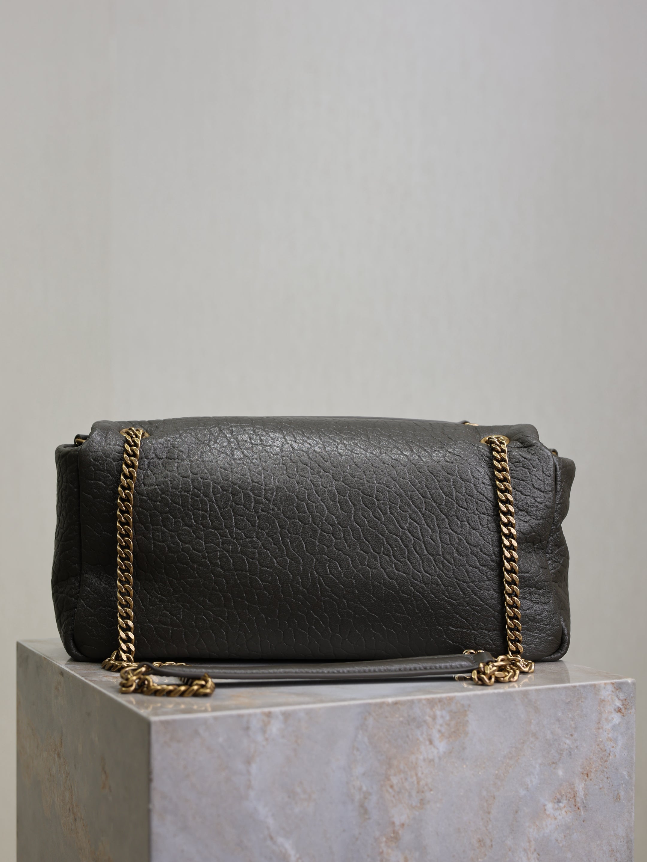 YSL 25S CALYPSO 30 IN DARK OLIVE GRAINED CALFSKIN GOLD HARDWRE