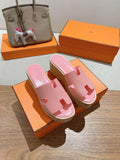 HERMES 25S HIGH WEDGE SANDALS IN PINK LAMBSKIN STYLE 31