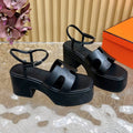 HERMES JAM 30 SANDAL IN BLACK CALFSKIN