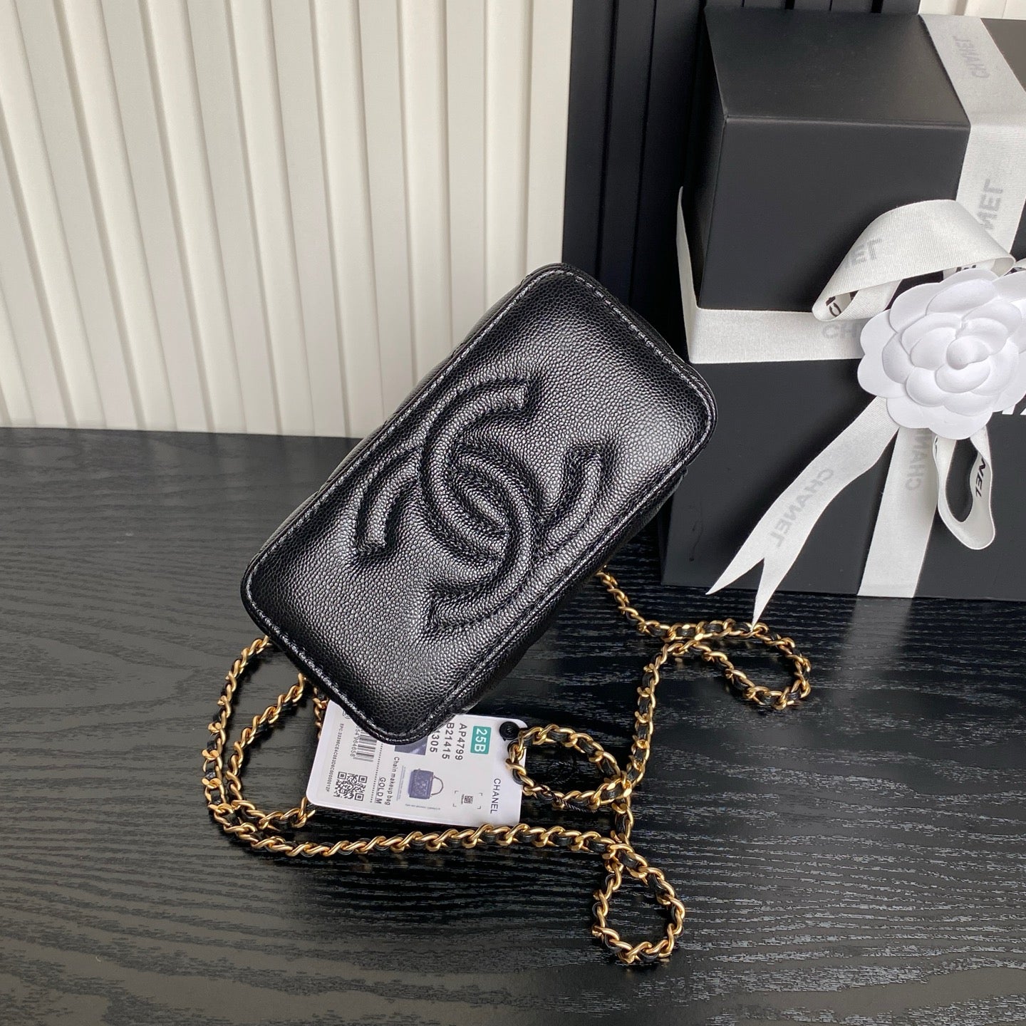 CHANEL 25S VANITY CASE BAG 19 IN BLACK CALFSKIN GOLD HARDWARE
