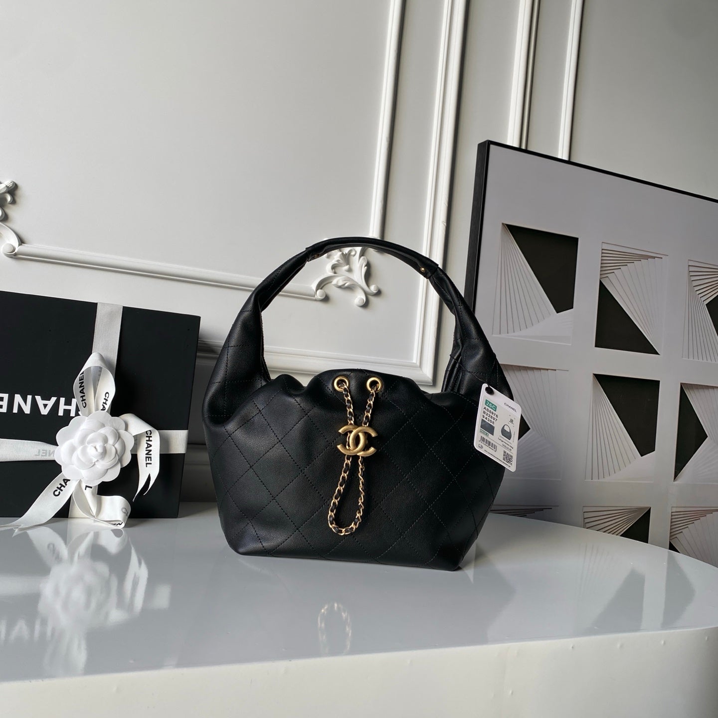 CHANEL 25S HOBO BAG 32 IN BLACK LAMBSKIN
