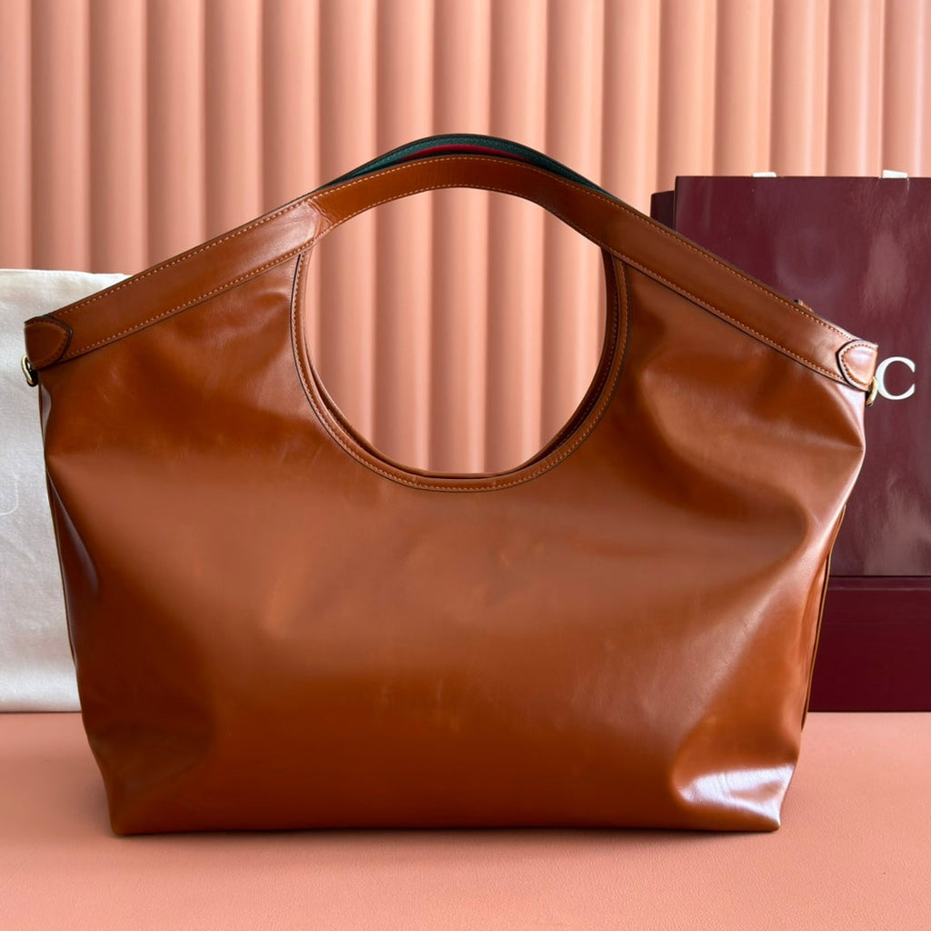 GUCCI 26S GIGLIO LARGE TOTE BAG 60 IN DARK BROWN SHINY CALFSKIN