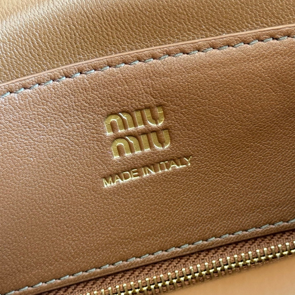 MIUMIU 26S SOLITAIRE BAG 28 IN DARK BROWN CALFSKIN GOLD HARDWARE