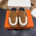 HERMES 25S MULE IN SOFT BROWN SUEDE MIX WHITE SHEARLING