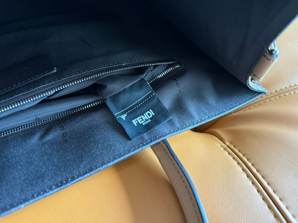FENDI 38 BAG FF MONOGRAM FF CAMEL BROWN CALFSKIN WITH STRAP