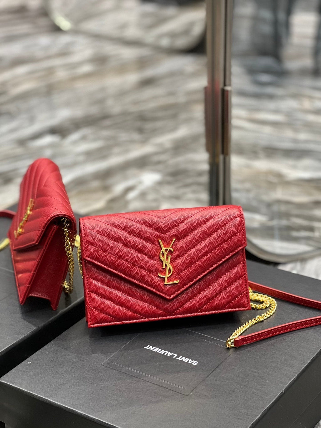 YL WOC 19 RED CHEVERON CAVIAR GOLD HARDWARE
