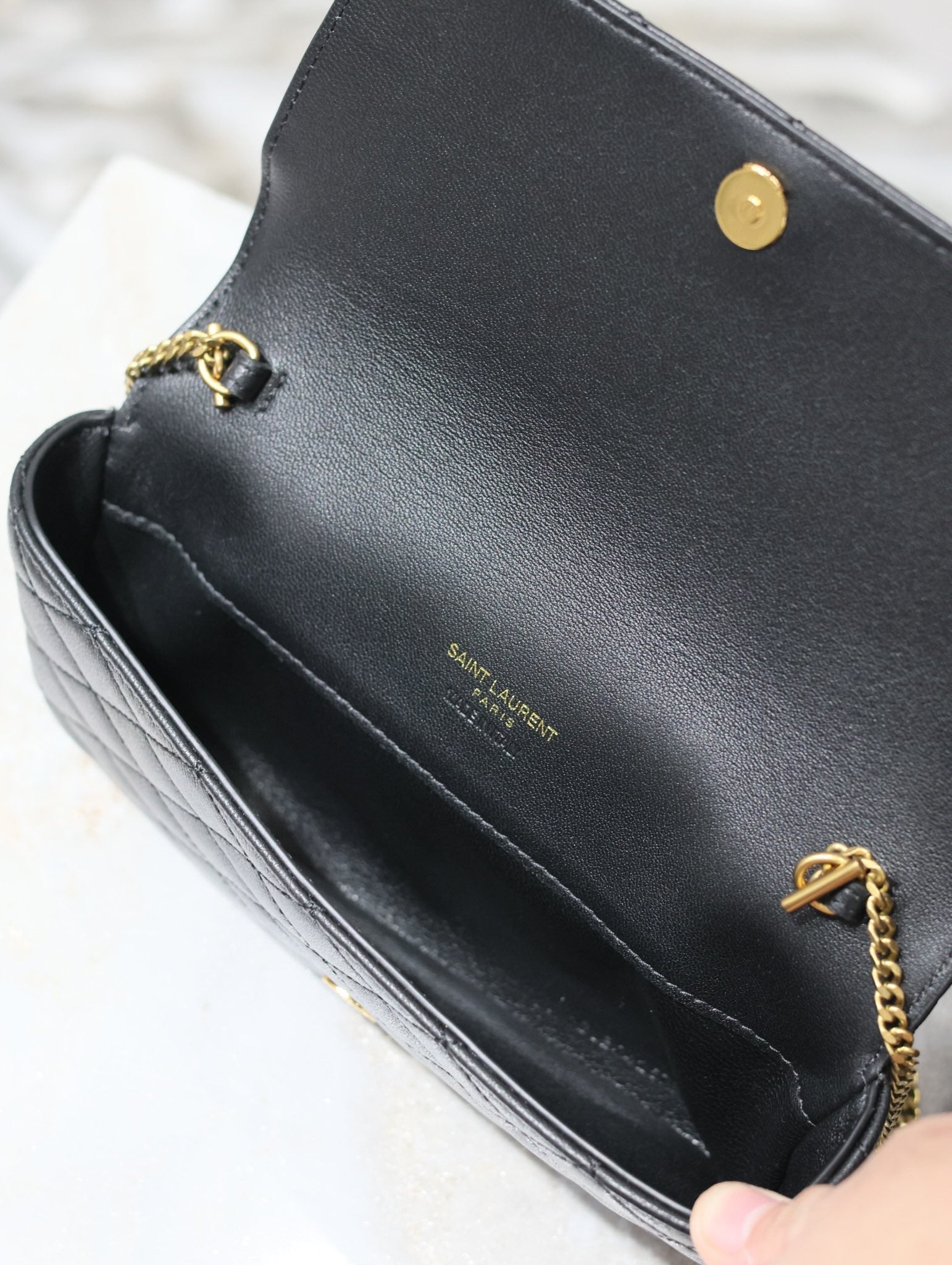 YSL 25S SAINT LAURENT GABY 19 IN BLACK QUILTED CALFSKIN GOLD HARDWARE