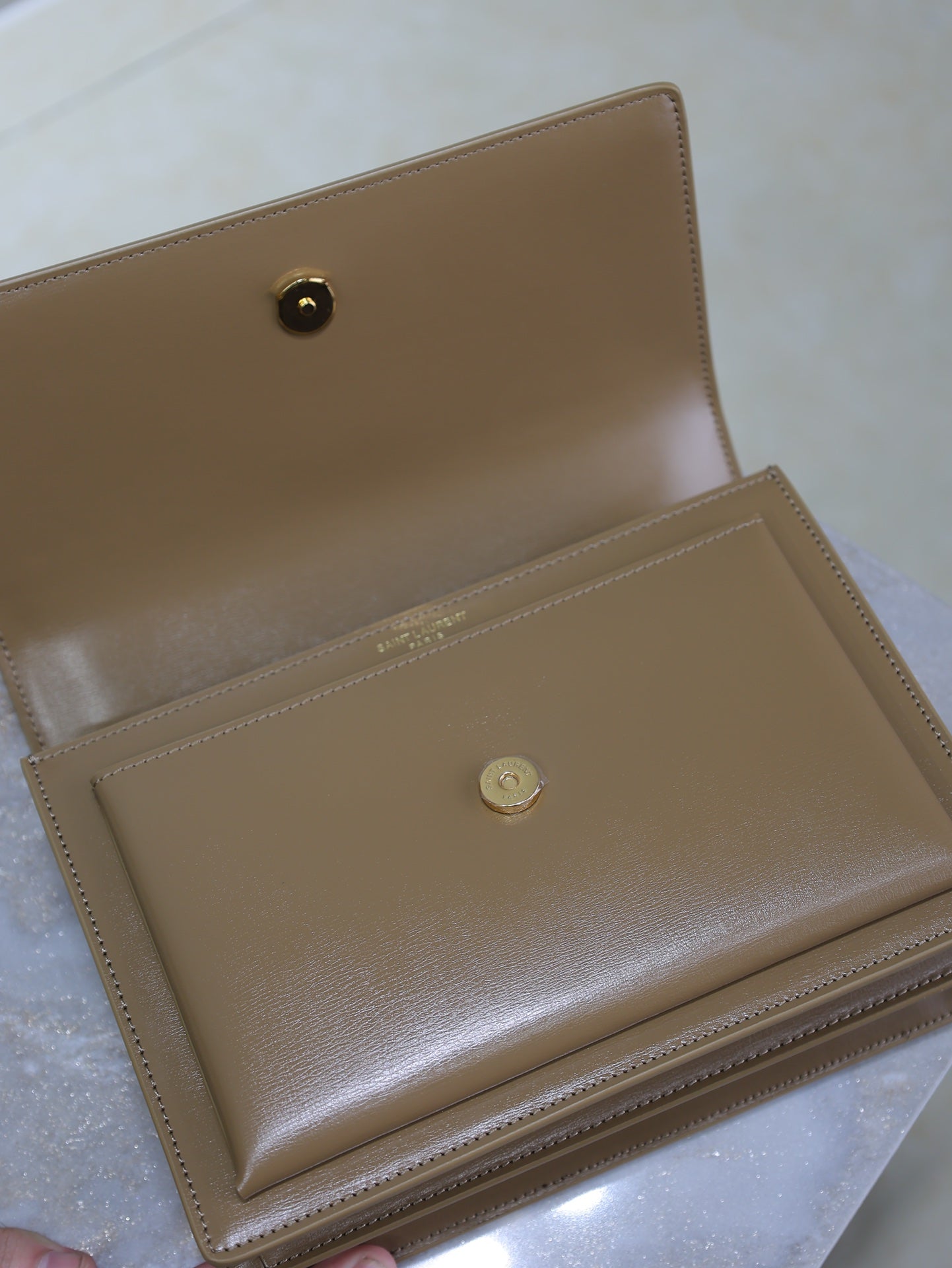 YSL 25S SUNSET BAG 22 IN BROWN CALFSKIN GOLD HARDWARE