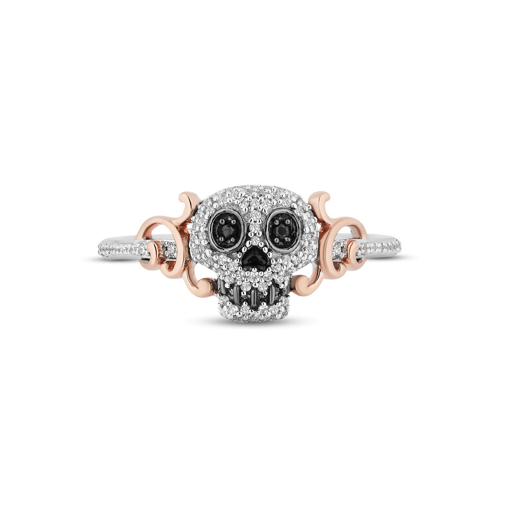 Disney Treasures Coco Black & White Diamond Sugar Skull Ring 1/5 ct tw Sterling Silver & 10K Rose Gold