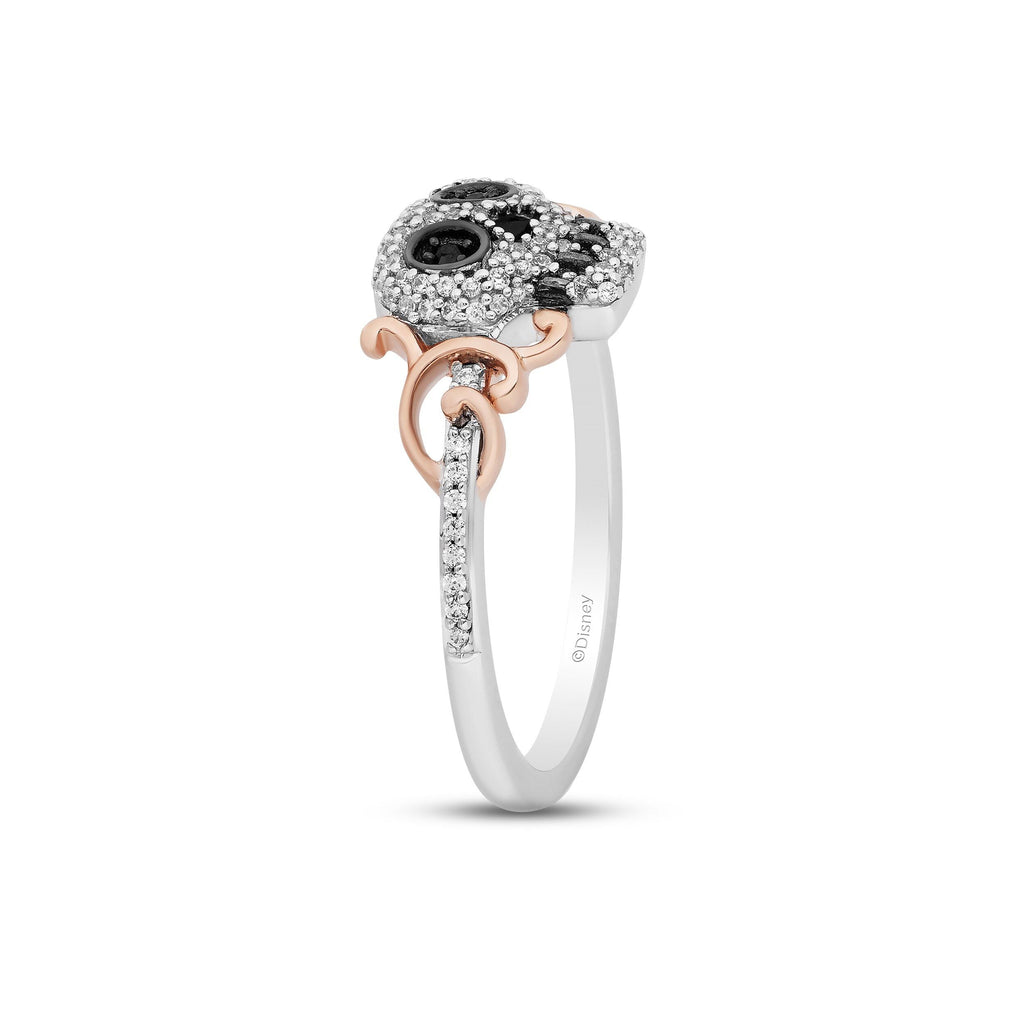 Disney Treasures Coco Black & White Diamond Sugar Skull Ring 1/5 ct tw Sterling Silver & 10K Rose Gold